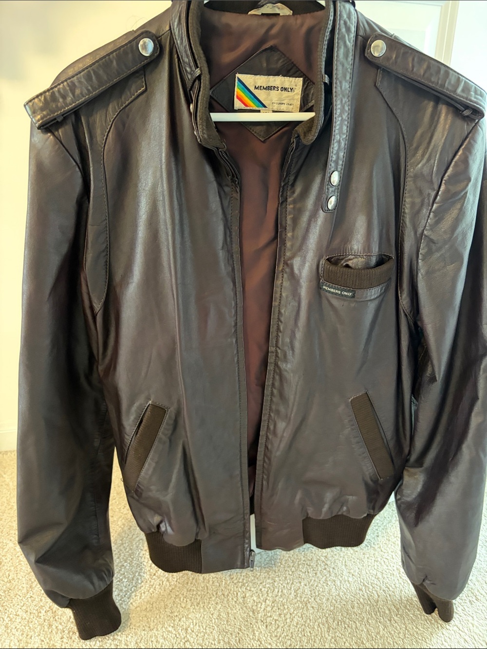 Members Only - Vintage Only Dark Brown Leather Bomber Jacket 42 L